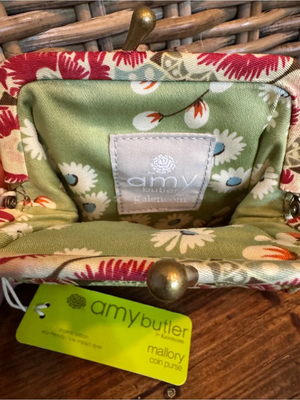 Amy Butler Mallory Floral Coin Purse in Brown, Red & Aqua